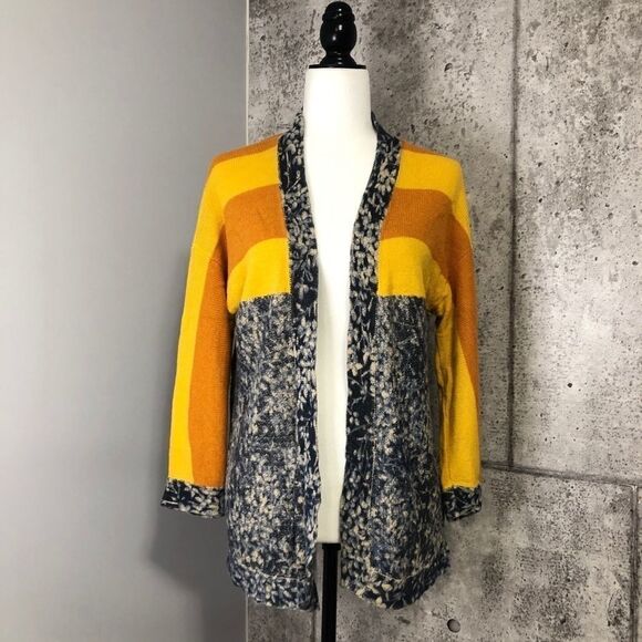 𝅺anthropologie Maple Linen Stripes Floral Cardigan - Picture 1 of 9